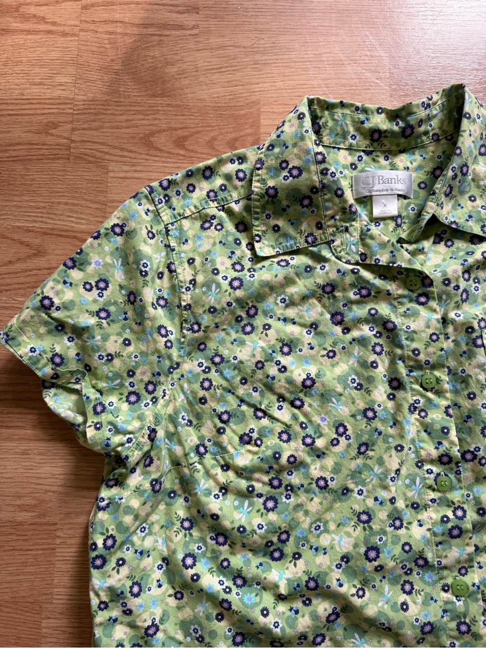 C.J. Banks Green Ditsy Floral Button Down Shirt Top Size X Cottagecore